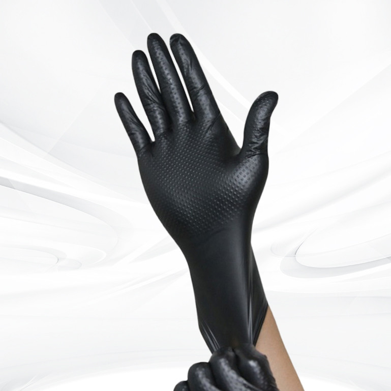 Black Orange Diamond Textured Nitrile Gloves Heavy Duty Powder Free Thick Daily Defense Work Disposable Nitrile Gloves