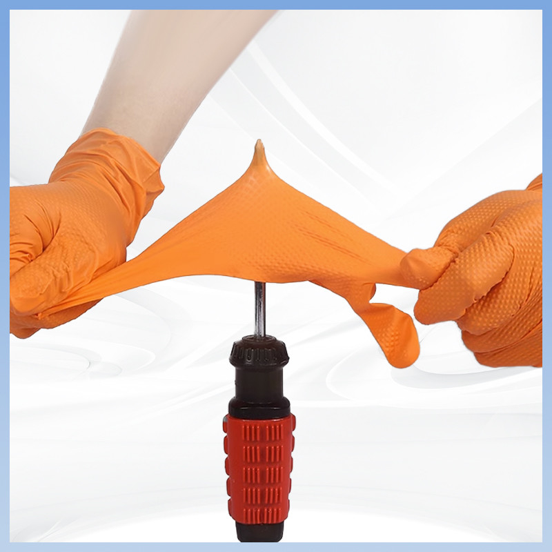 Thickened Orange Diamond Pattern Disposable Nitrile Gloves Powder-Free Daily Protective Work Disposable Nitrile Gloves