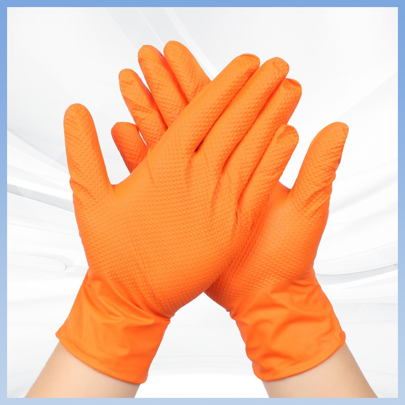 Thickened Orange Diamond Pattern Disposable Nitrile Gloves Powder-Free Daily Protective Work Disposable Nitrile Gloves