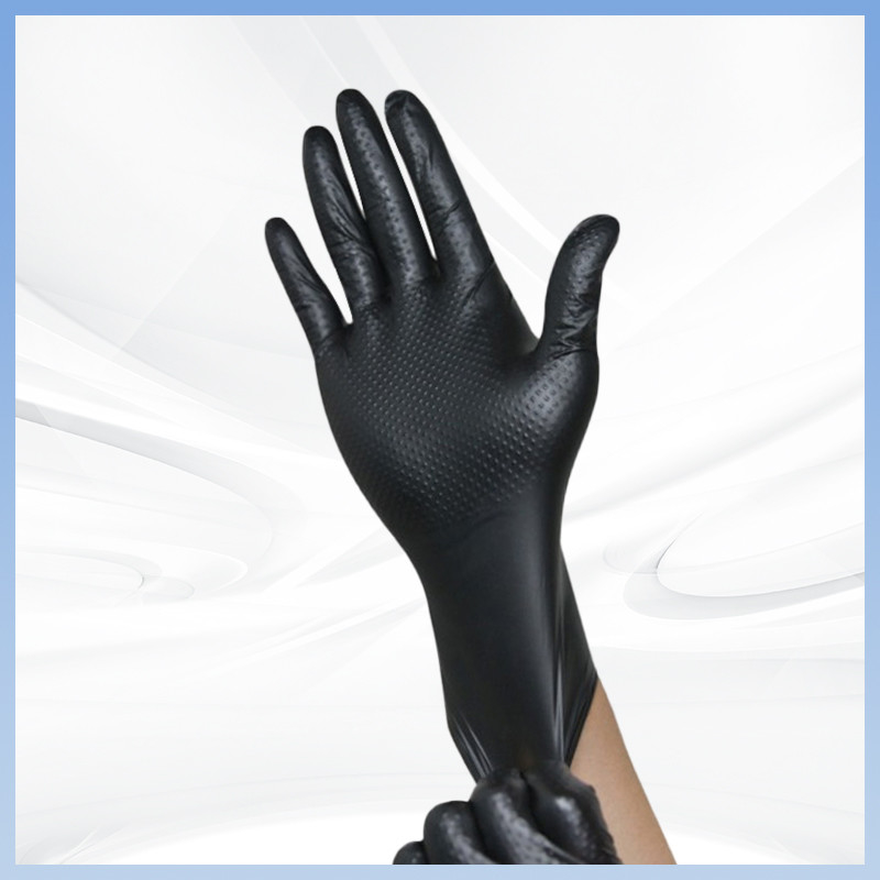 Black Diamond Pattern Disposable Nitrile Gloves Powder-Free Thickened Black Daily Protective Work Disposable Nitrile Glo