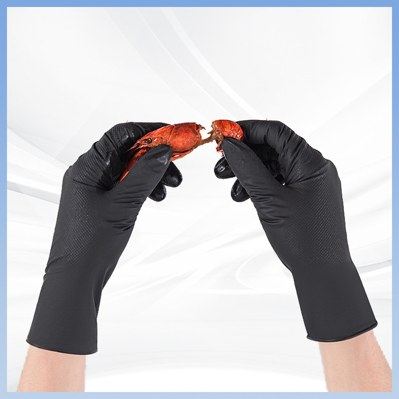 Black Disposable Nitrile Gloves Diamond Pattern Heavy Duty Durable Latex Free Powder Free Nitrile