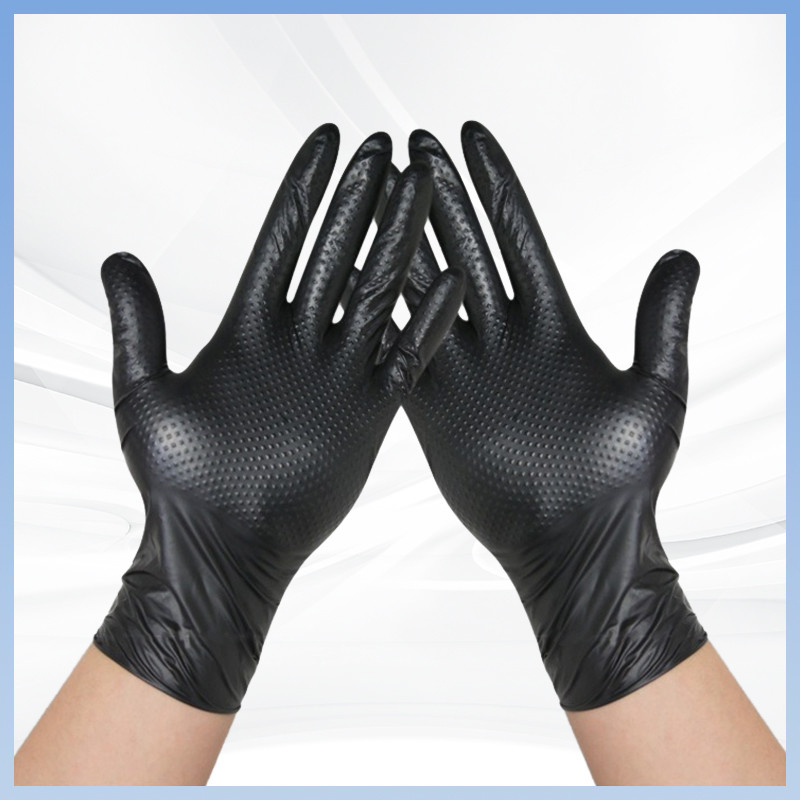 OEM Industrial Mechanical Glove Diamond Grip Textured Hand Custom Pattern Box Black Custom Mechanic Rubber Gloves Nitril